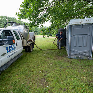 best septic worker cleaning portable toilet